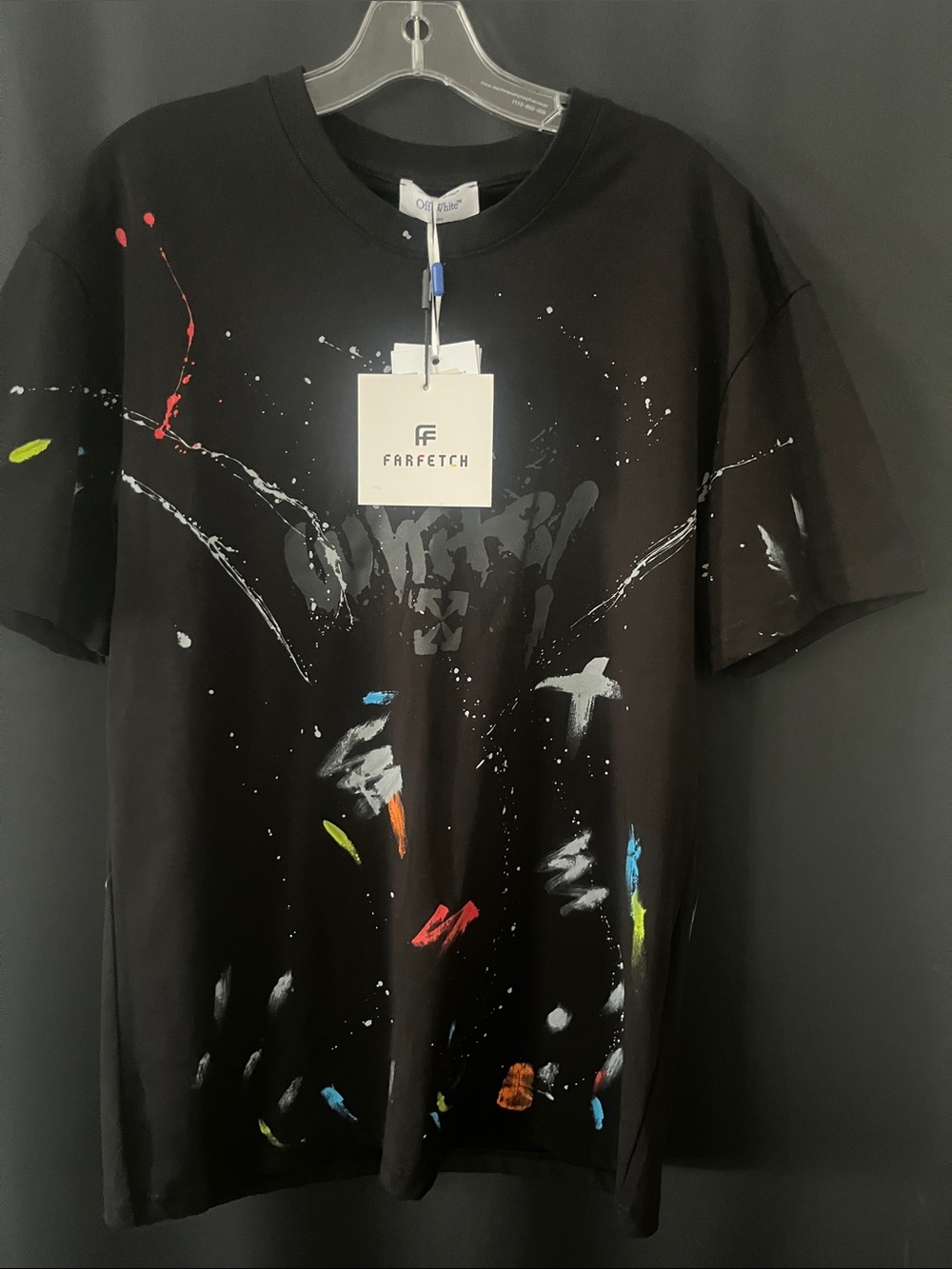 Off WhiteBlack Paint-Splash Crewneck T-Shirt